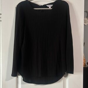 LC Lauren Conrad Black Ribbed Blouse tie bow in the back